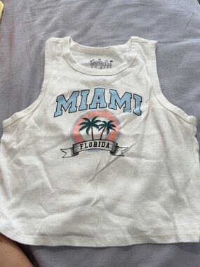 White Miami Graphic Crop Tank Top